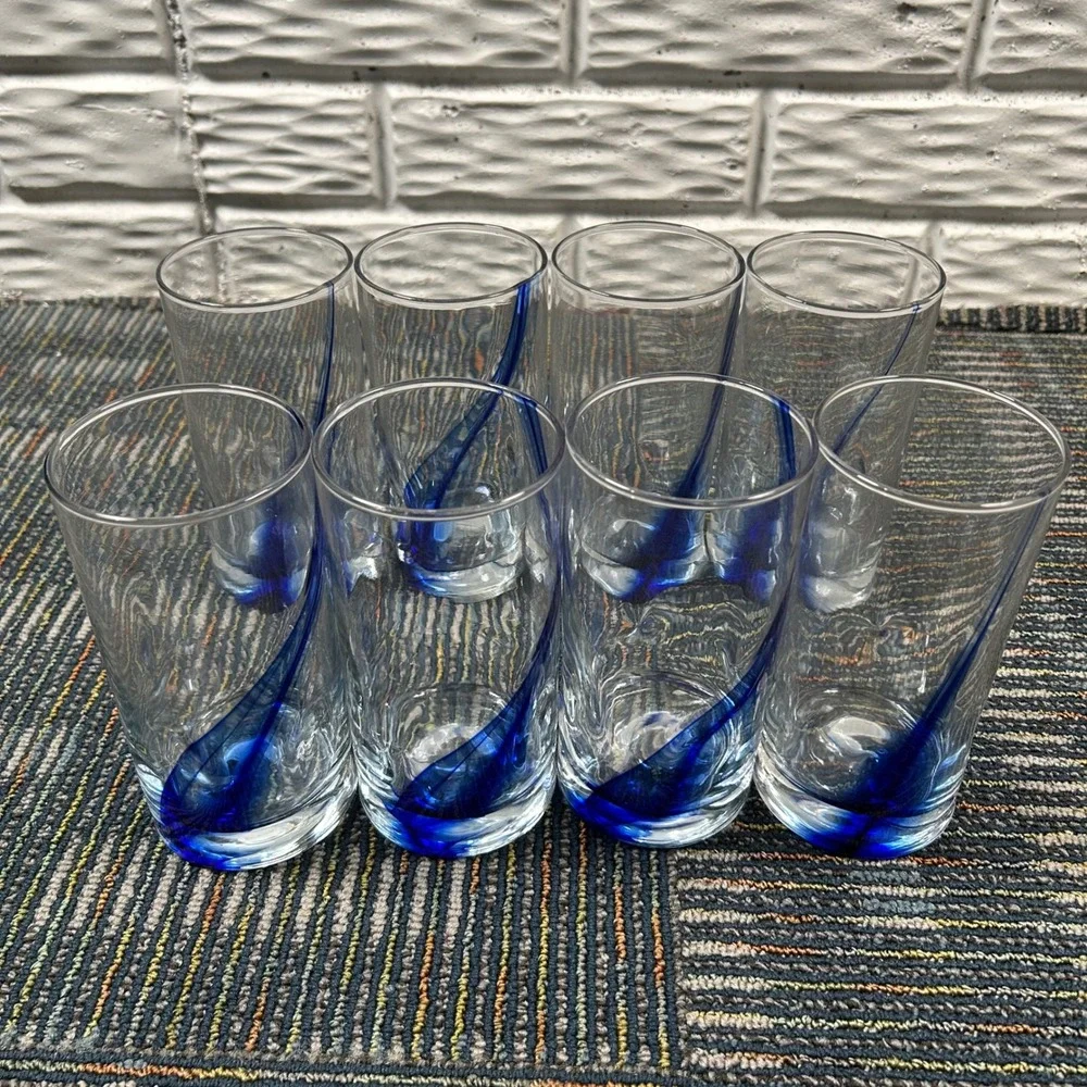 Libbey Impressions Tumblers 16.7 oz Blue Ribbon Swirl Drinking Glasses Set of 8